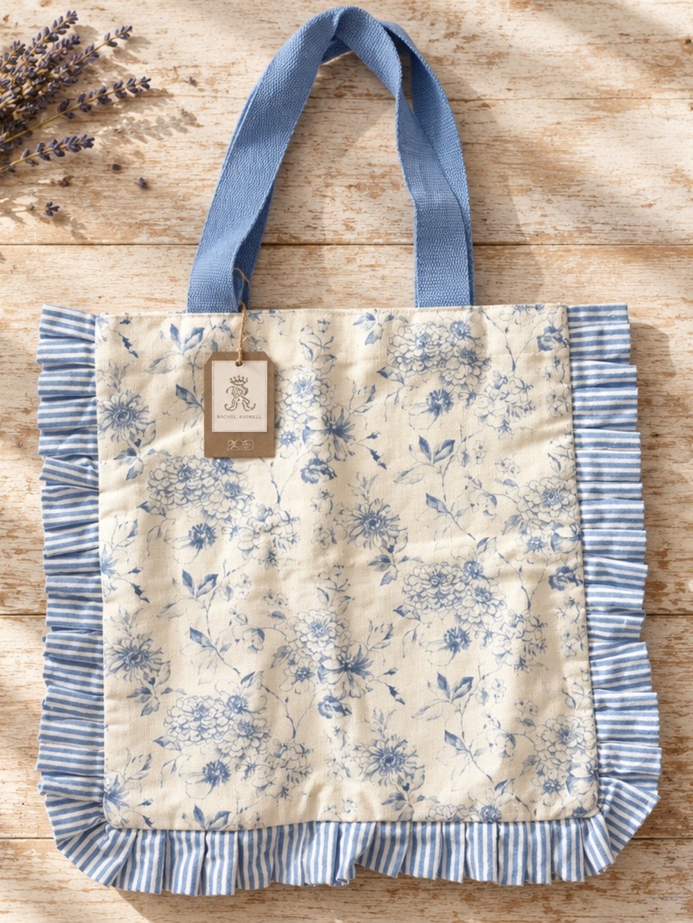 Rachel Ashwell Blue Floral Ruffle Tote Bag - Women's Handbag